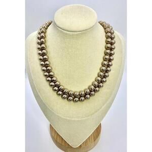 Vintage 2 Strand Gold Tone Textured Bead Necklace